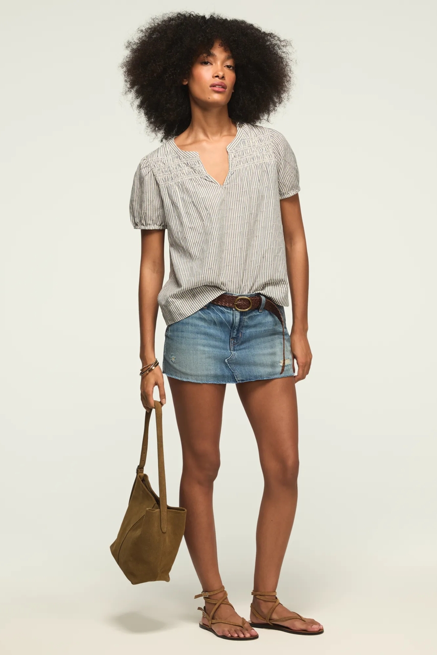 SMOCKED NOTCH NECK PUFF SLEEVE TOP, image 5