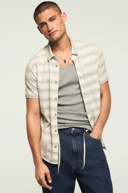 LINEN STRIPED SHORT SLEEVE SHIRT, image 1