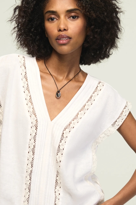 LINEN LACE TRIMMED V NECK TOP, image 2