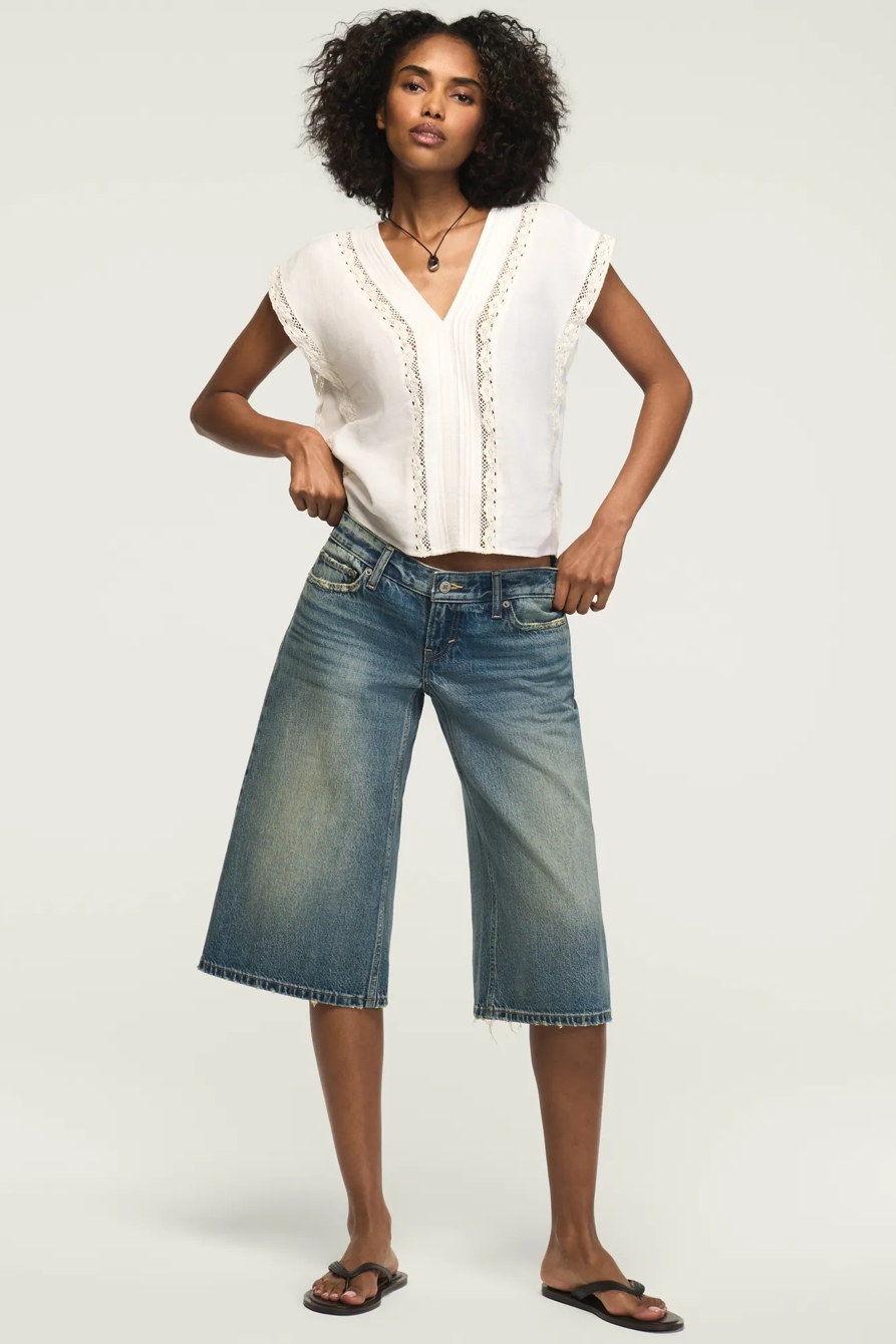 LINEN LACE TRIMMED V NECK TOP, image 5