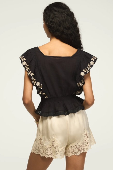 CONTRAST EMBROIDERED RUFFLE TOP, image 3