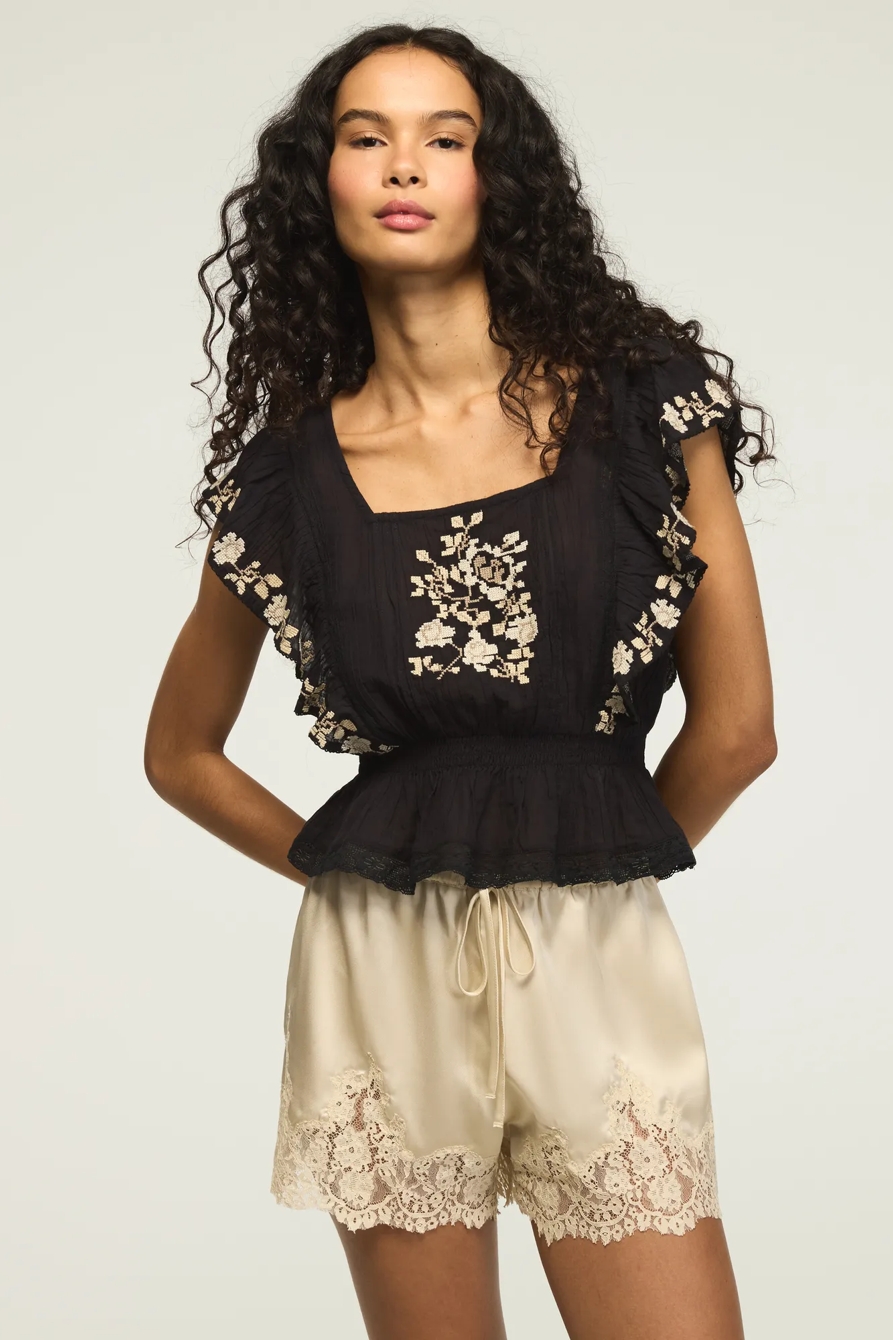 CONTRAST EMBROIDERED RUFFLE TOP, image 5