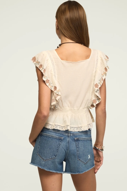 CONTRAST EMBROIDERED RUFFLE TOP, image 3