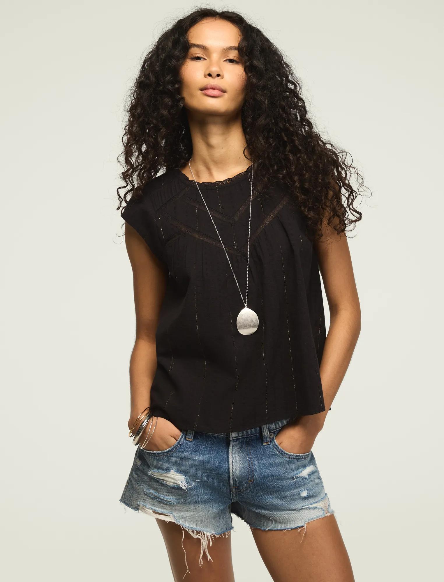 lace yoke flutter top
