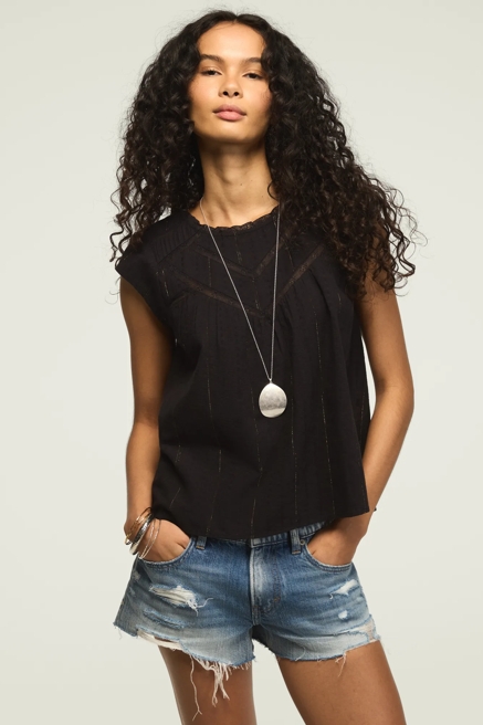 LACE YOKE FLUTTER TOP, image 1