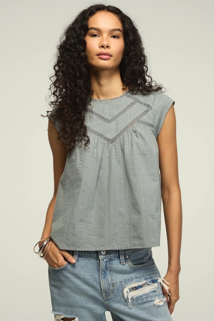 LACE YOKE FLUTTER TOP, image 1