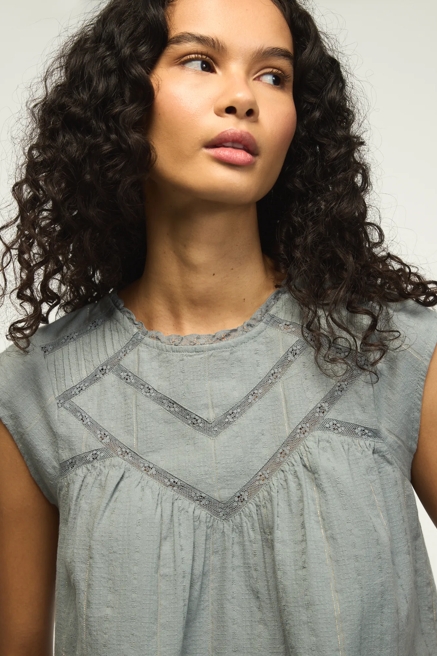 LACE YOKE FLUTTER TOP, image 2