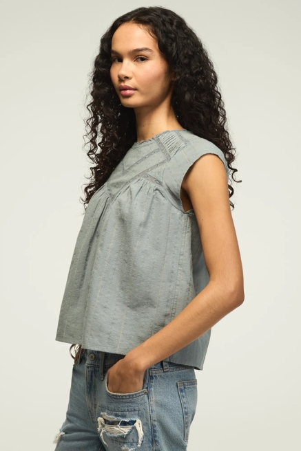 LACE YOKE FLUTTER TOP, image 4