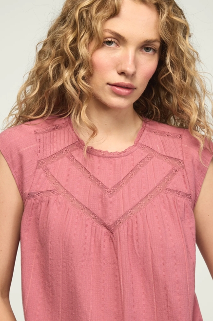 LACE YOKE FLUTTER TOP, image 2