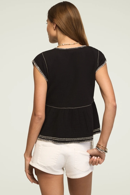 CONTRAST EMBROIDERED RUFFLE TOP, image 3