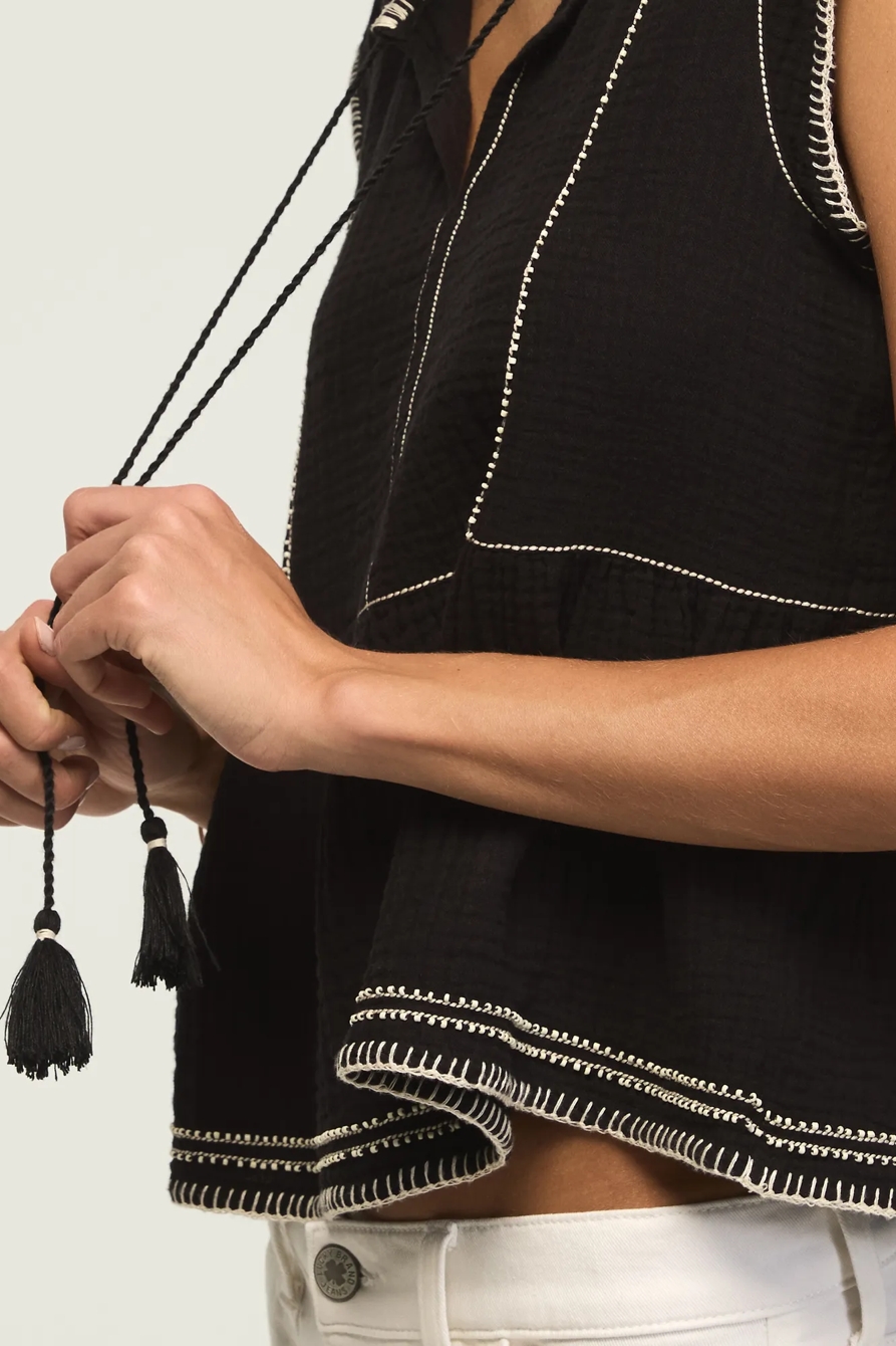 CONTRAST EMBROIDERED RUFFLE TOP, image 5