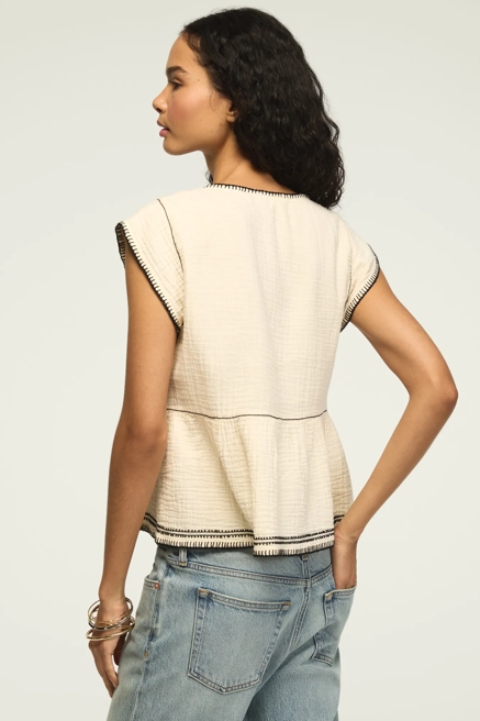 CONTRAST EMBROIDERED RUFFLE TOP, image 3