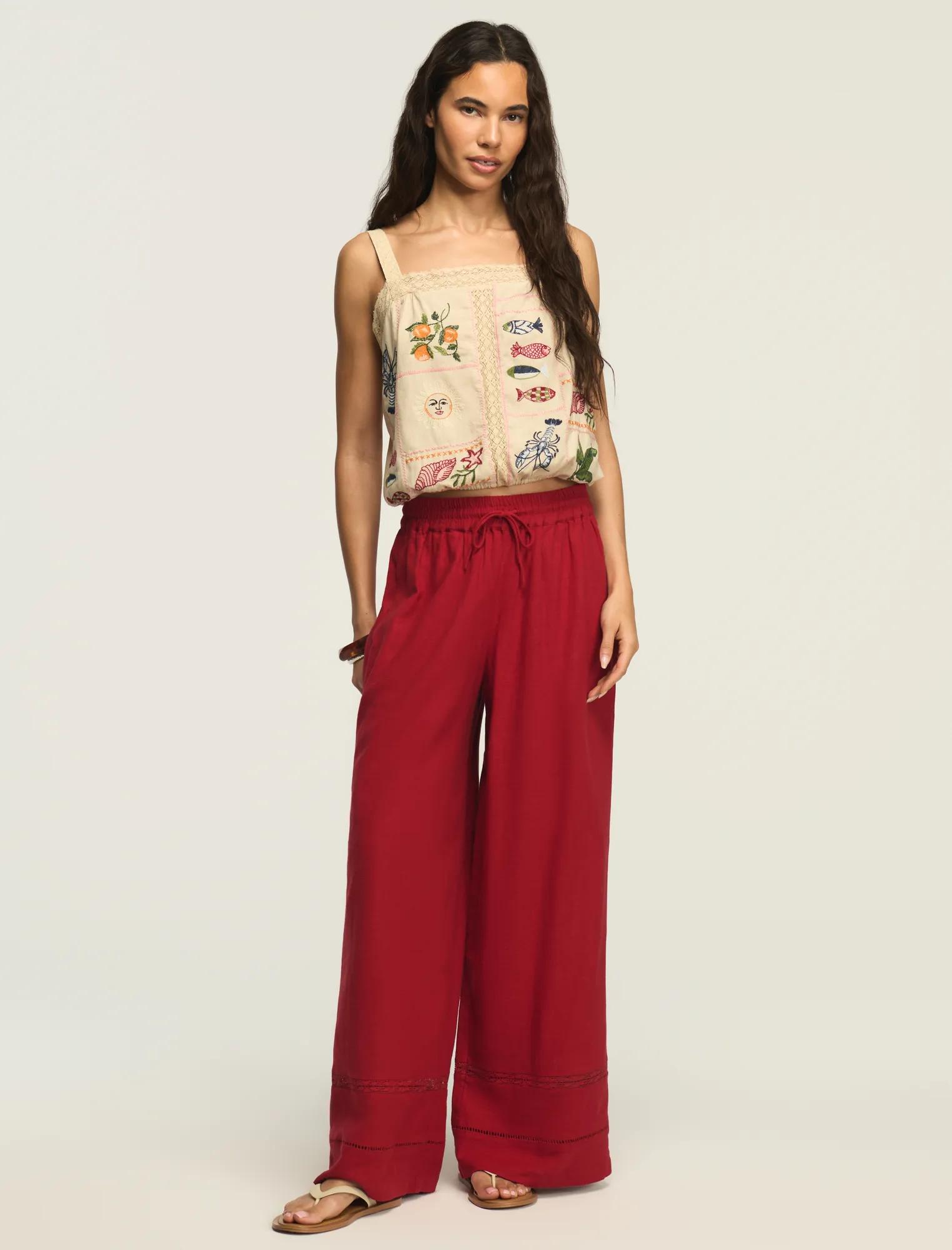 linen lace trimmed pant