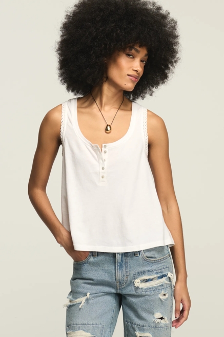 CROCHET TRIM HENLEY TANK, image 1