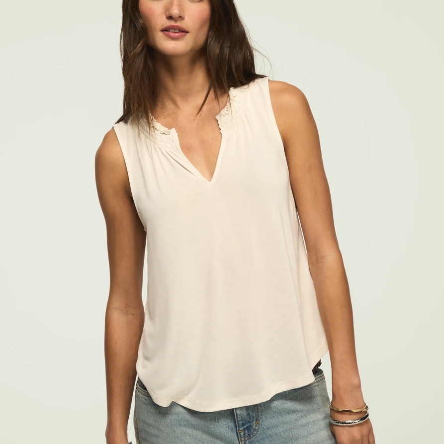 Lucky Brand Sandwash Smocked Trim Tank - Women's Clothing Tops Tank Top