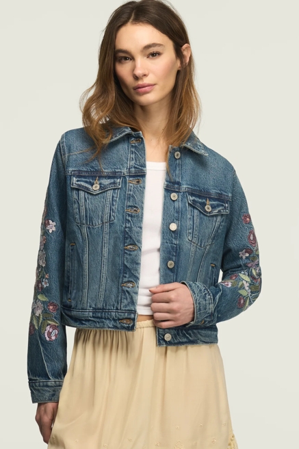 EMBROIDERED DENIM TRUCKER, image 1