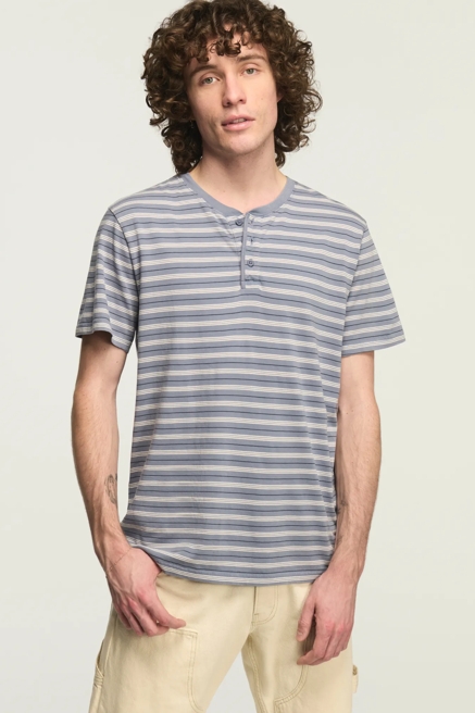 STRIPE SUPIMA SHORT SLEEVE HENLEY, image 1