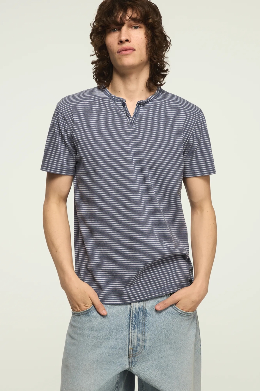 STRIPED VENICE BURNOUT NOTCH NECK TEE, image 2