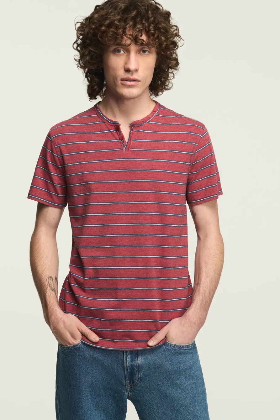 STRIPED VENICE BURNOUT NOTCH NECK TEE, image 2