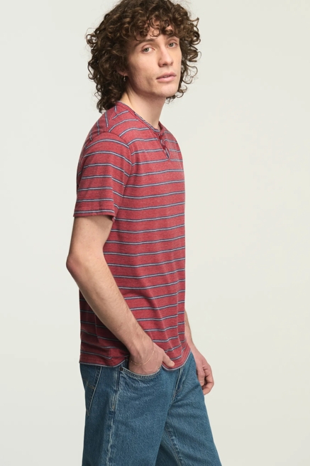 STRIPED VENICE BURNOUT NOTCH NECK TEE, image 4