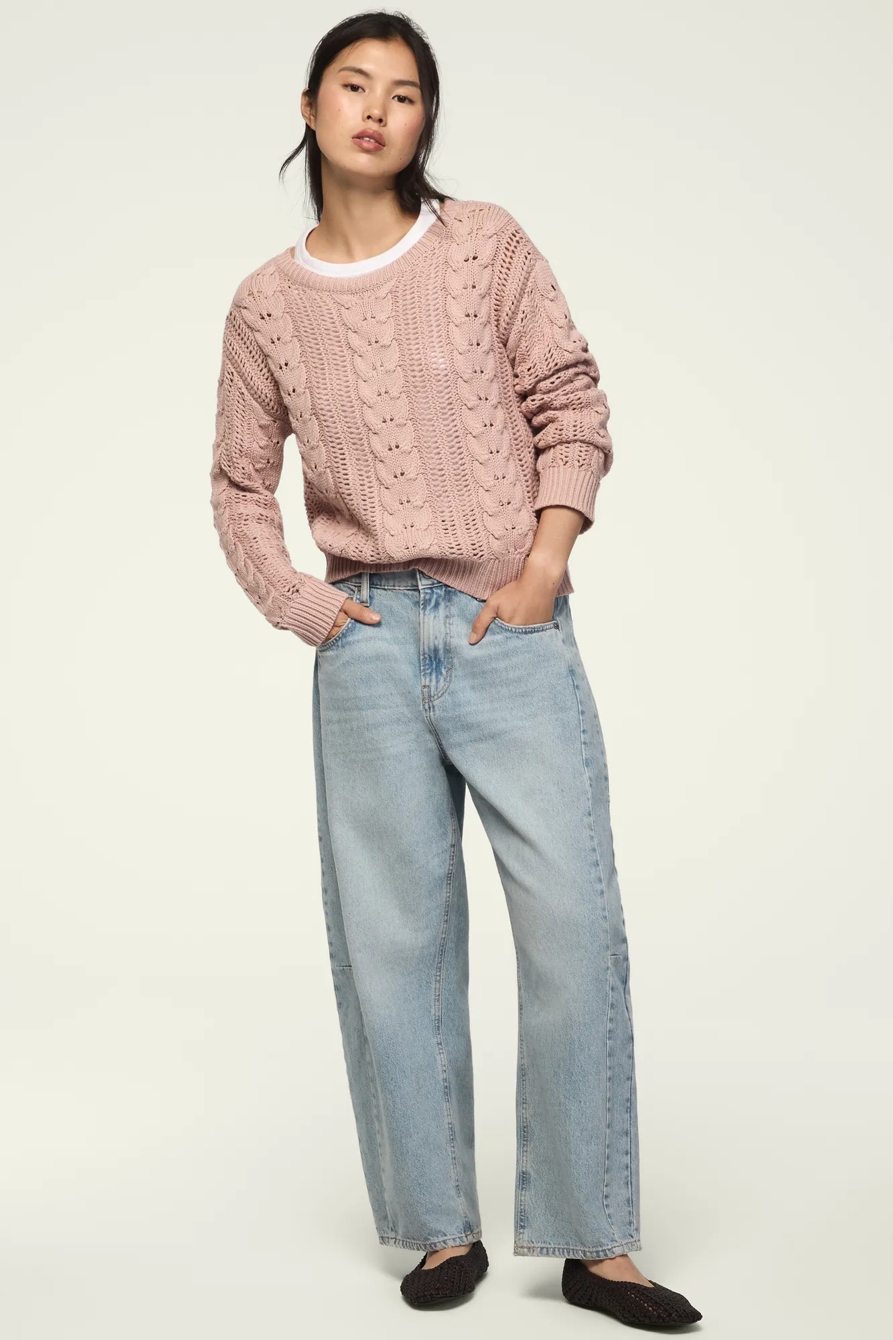 OPEN CABLE CREW NECK SWEATER, image 2