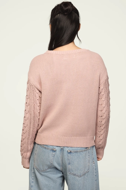 OPEN CABLE CREW NECK SWEATER, image 3