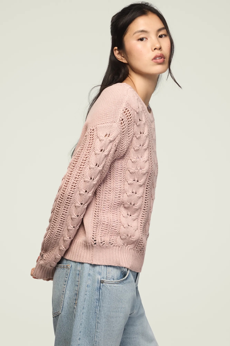 OPEN CABLE CREW NECK SWEATER, image 4