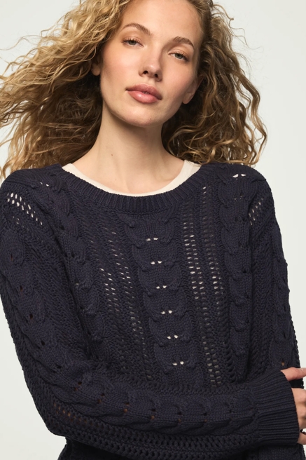 OPEN CABLE CREW NECK SWEATER, image 1