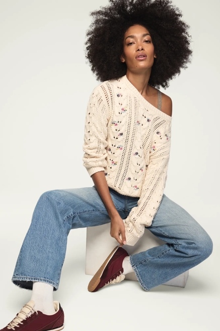 FLORAL EMBROIDERED CREW NECK SWEATER, image 1