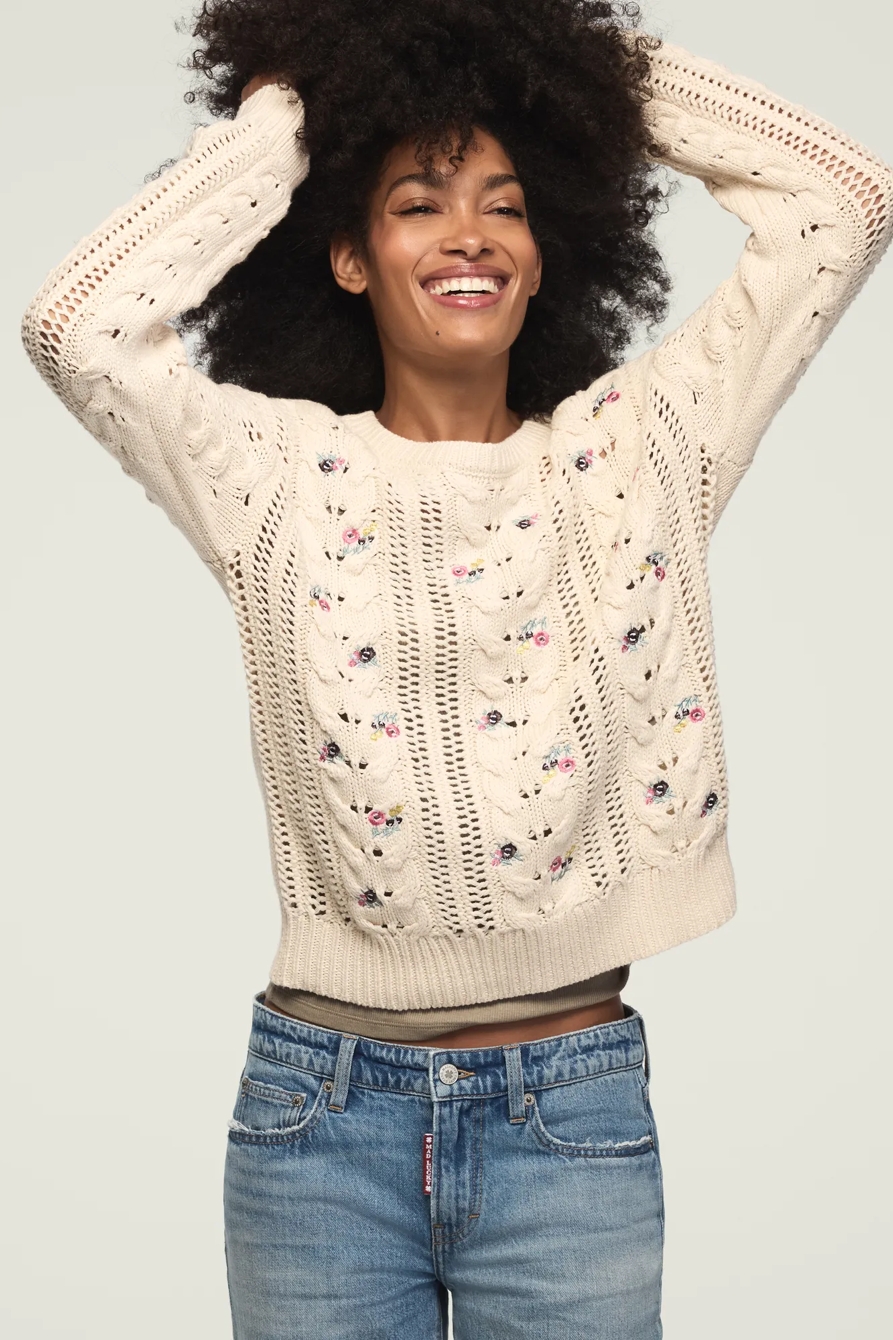 FLORAL EMBROIDERED CREW NECK SWEATER, image 5