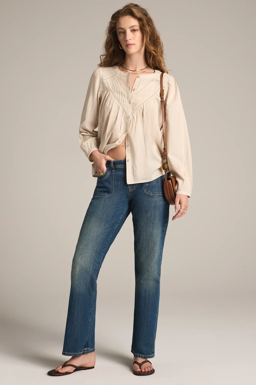 LONG SLEEVE TRIMMED PEASANT BLOUSE, image 2