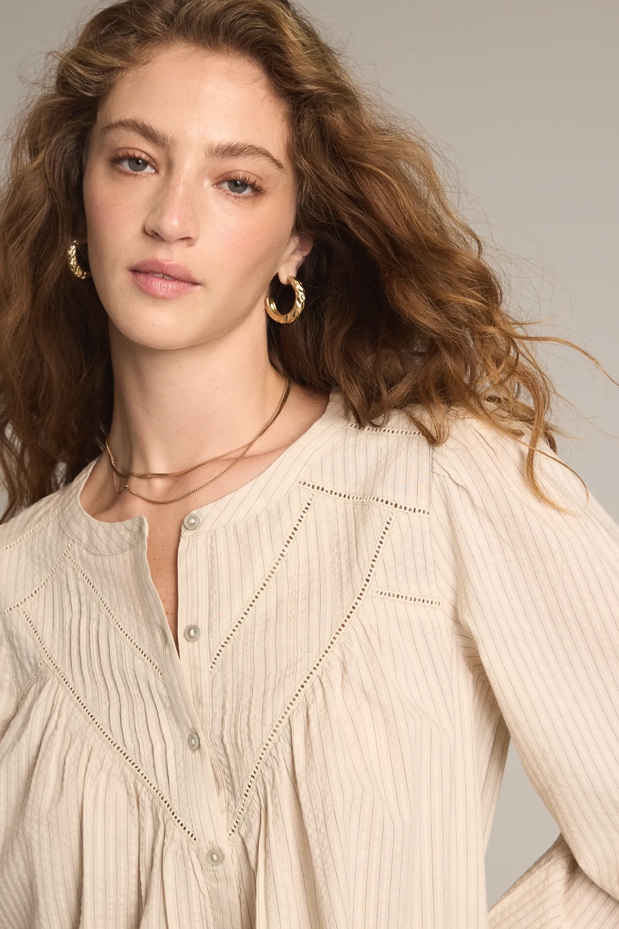 LONG SLEEVE TRIMMED PEASANT BLOUSE, image 3