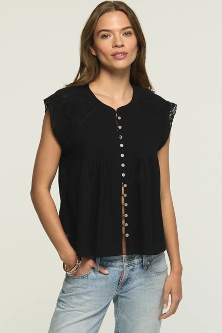 EMBROIDERED SHELL SLEEVE TOP, image 1