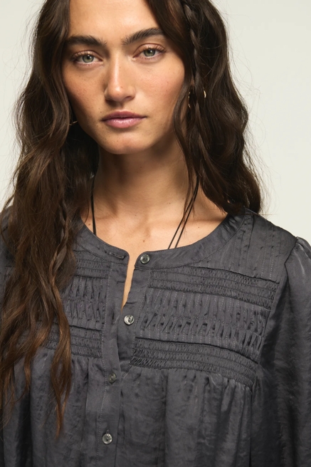 LONG SLEEVE SATIN PINTUCK BLOUSE, image 2
