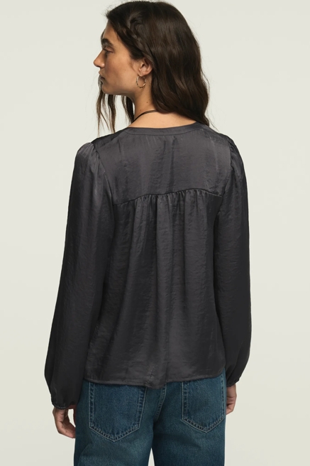 LONG SLEEVE SATIN PINTUCK BLOUSE, image 3