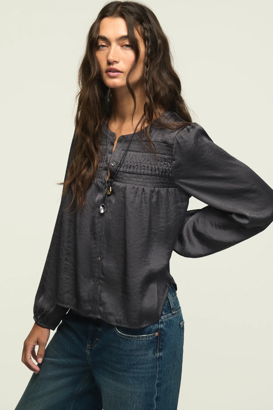 LONG SLEEVE SATIN PINTUCK BLOUSE, image 4