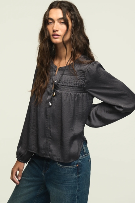 LONG SLEEVE SATIN PINTUCK BLOUSE, image 4