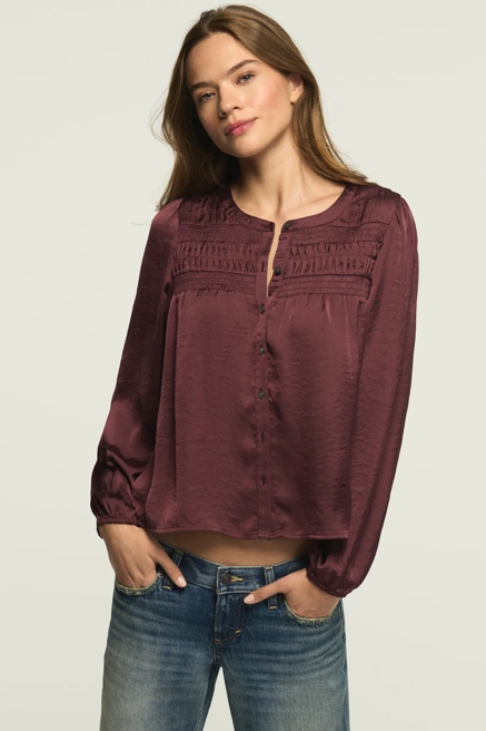 LONG SLEEVE SATIN PINTUCK BLOUSE, image 1
