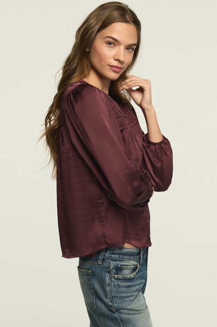 LONG SLEEVE SATIN PINTUCK BLOUSE, image 4