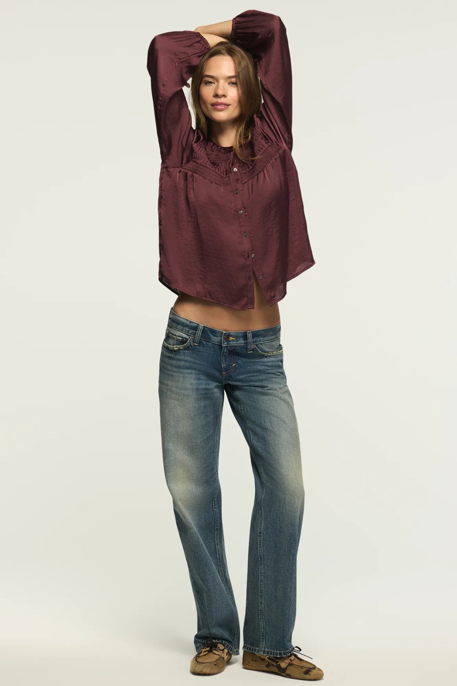 LONG SLEEVE SATIN PINTUCK BLOUSE, image 5