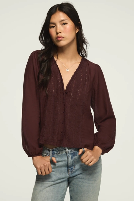 LONG SLEEVE LACE BUTTON UP, image 1