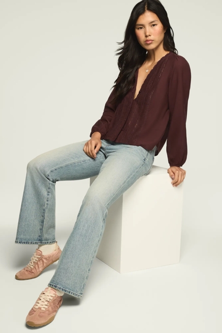LONG SLEEVE LACE BUTTON UP, image 2