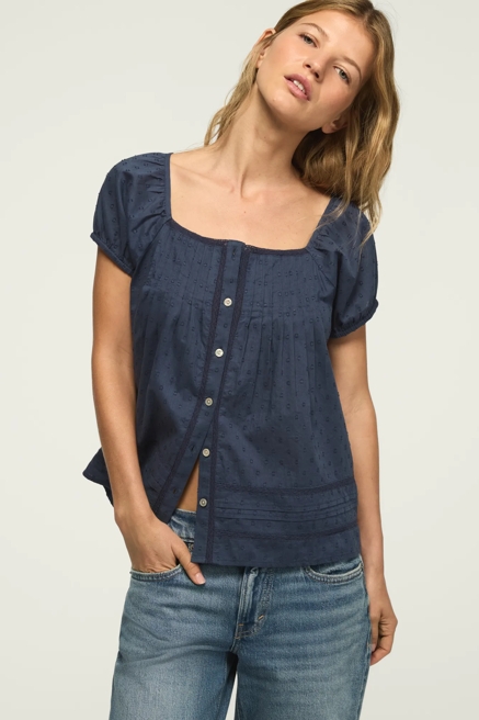 CAP SLEEVE LACE PEASANT TOP, image 1