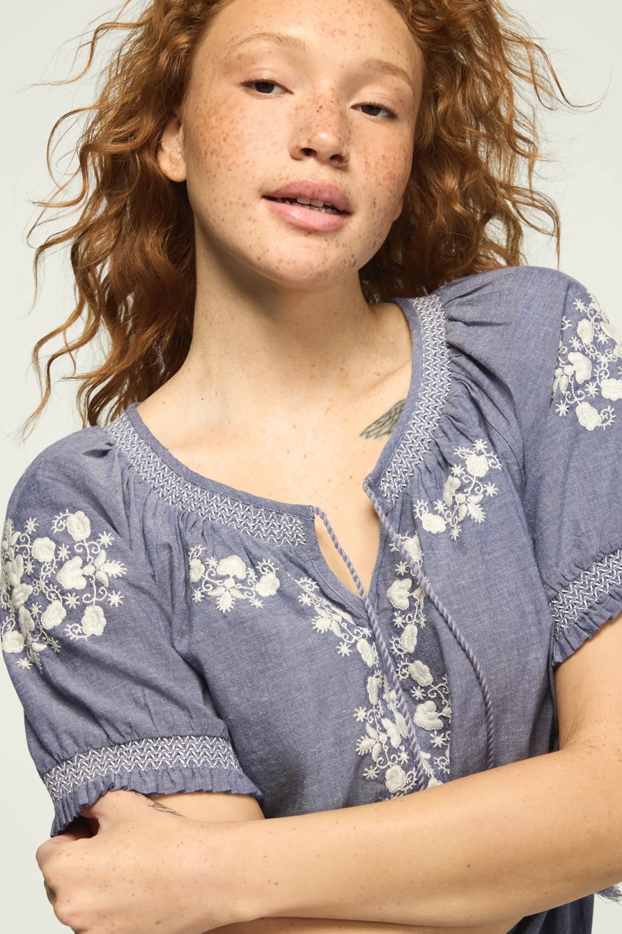 EMBROIDERED SHORT SLEEVE BUBBLE TOP, image 2
