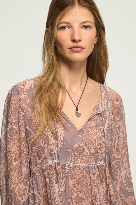LONG SLEEVE PAISLEY PRINT MIX PEASANT TOP, image 2