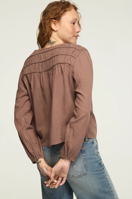 LONG SLEEVE RUCHED PEASANT TOP, image 1