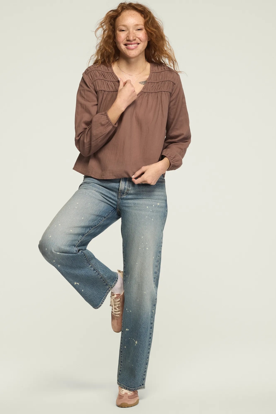 LONG SLEEVE RUCHED PEASANT TOP, image 5