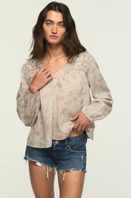 LONG SLEEVE RUCHED PEASANT TOP, image 1