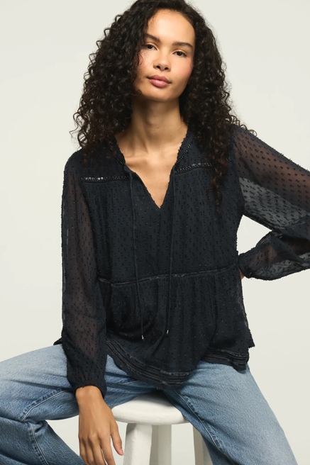 CLIP DOT LONG SLEEVE LACE TOP, image 1