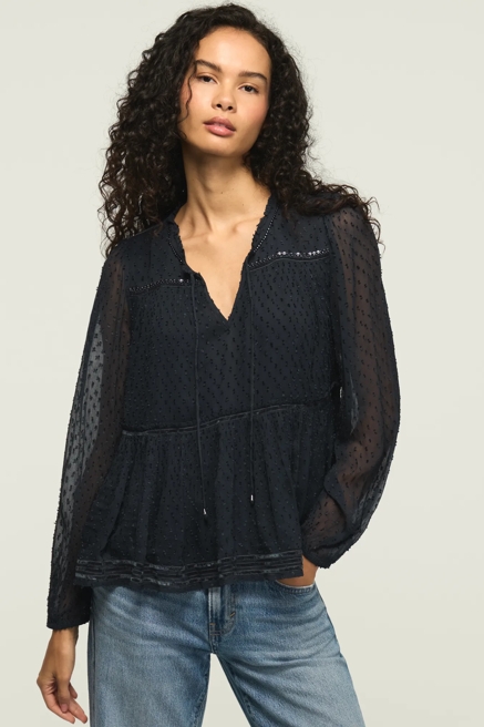CLIP DOT LONG SLEEVE LACE TOP, image 2
